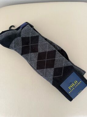 Polo by Ralph Lauren Gray and Black Argyle Dress Socks